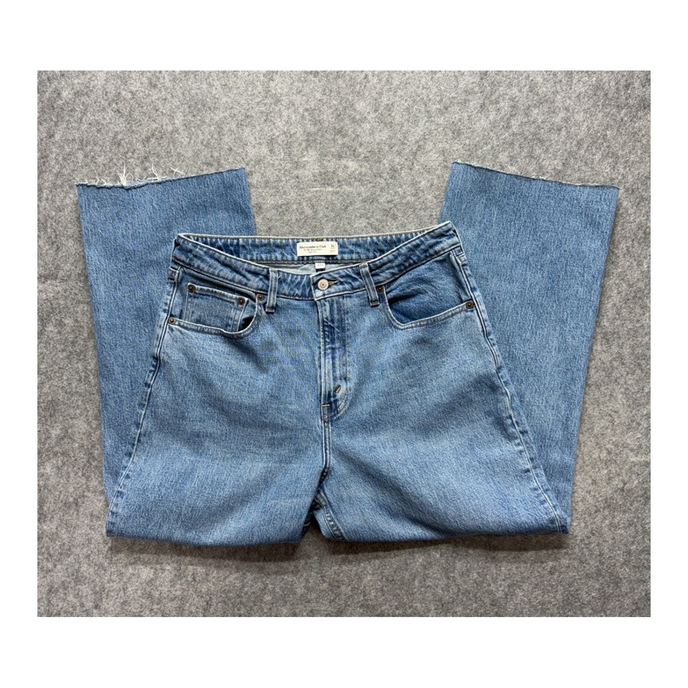 Abercrombie & Fitch The 90s Relaxed Jean Curve Love High Rise Raw Hem Blue 31 S